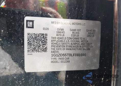 2020 Chevrolet Malibu Fwd Lt z USA, uszkodzony, nr VIN 1G1ZD5ST0LF081690